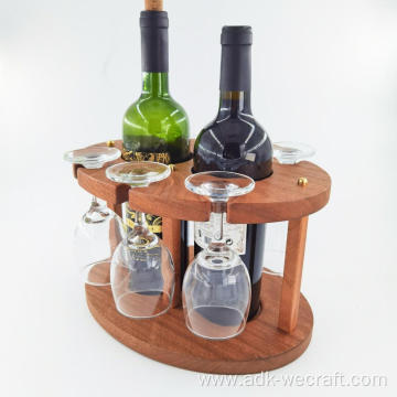 Free Standing Wooden Wine Rack With Glass Holder